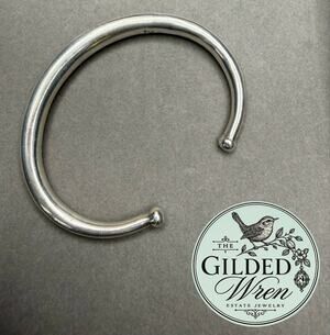Sterling Silver 925 Open Cuff Bracelet Ball End Bangle 13.41g Estate Jewelry